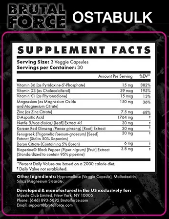 Brutal Force OstaBulk Ingredients